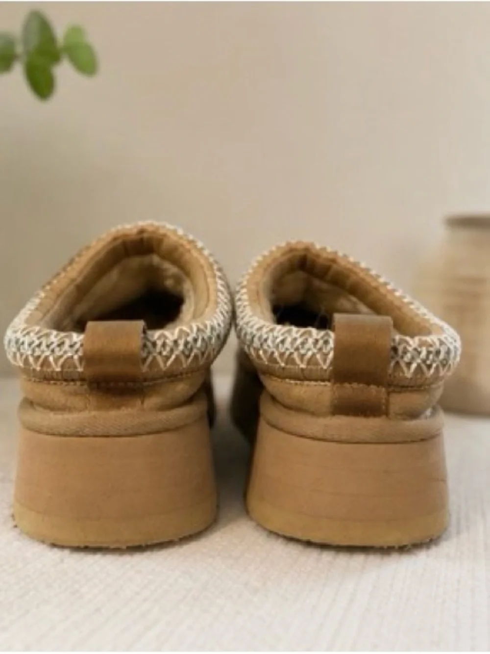 UGG Kids Tan Suede Platform Slippers